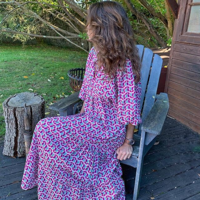 Esra - Boho Çiçek Puf Kollu Elbise