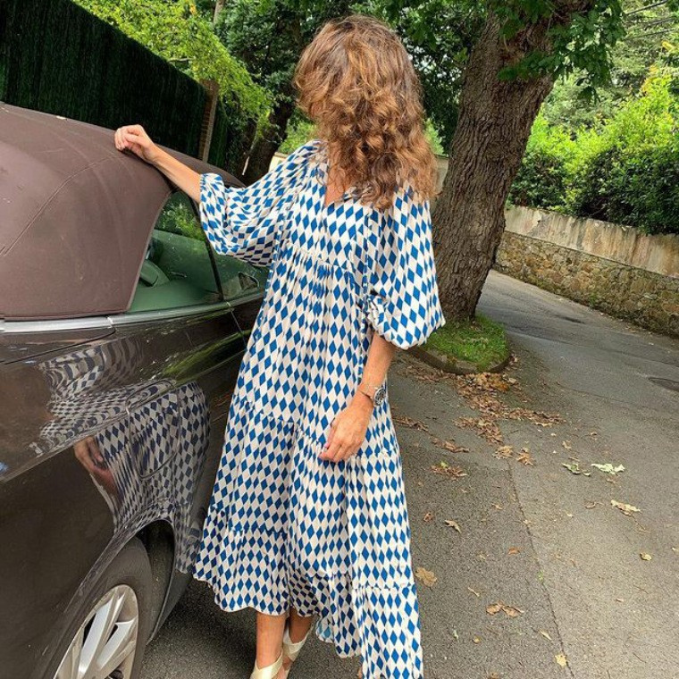 Esra - Boho Çiçek Puf Kollu Elbise