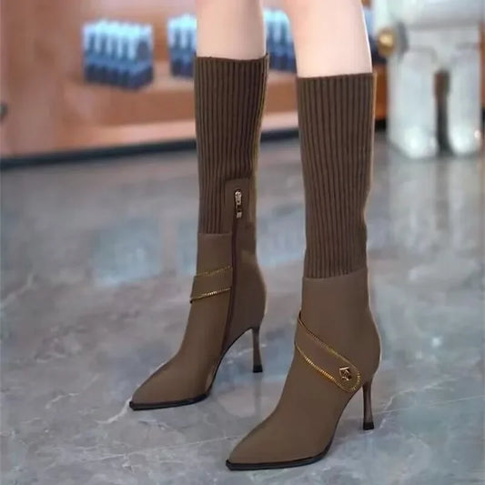 Ozan Stylish Knitted Below Knee Boots