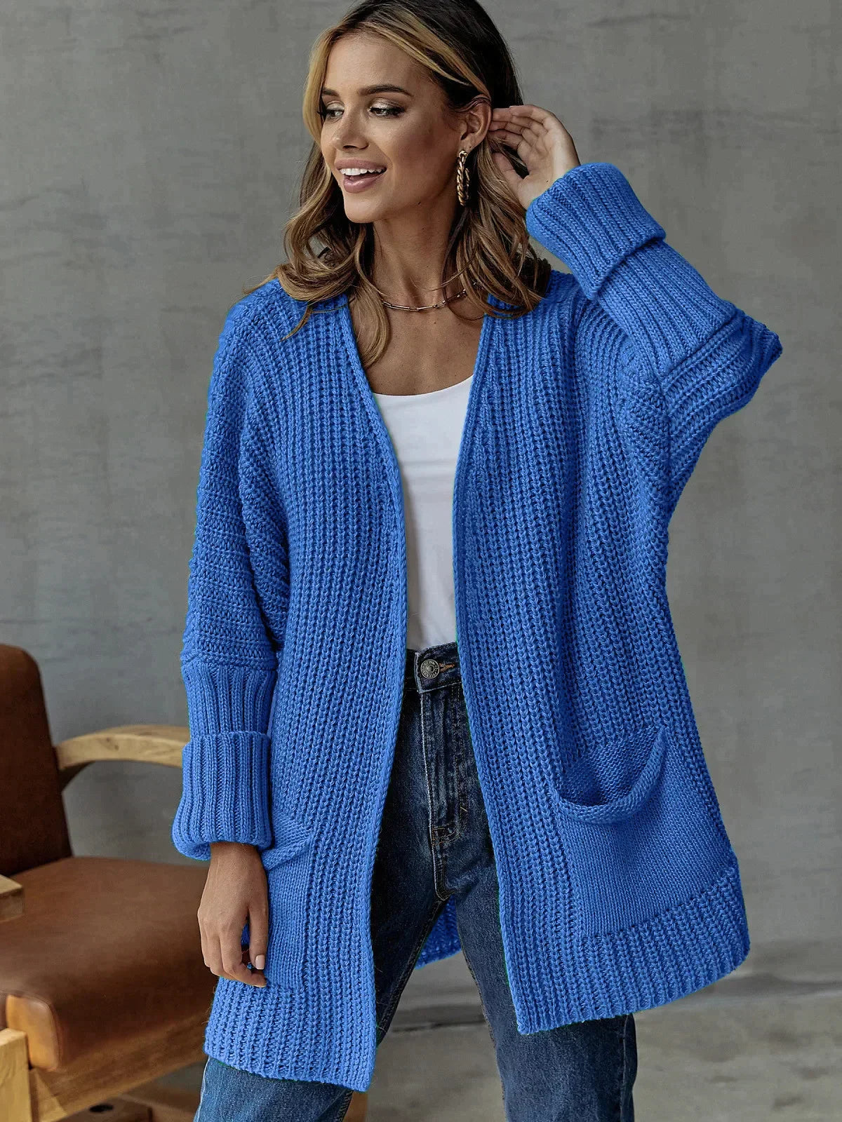 Dilara - Buttonless Long Coat with Plenty of Pockets