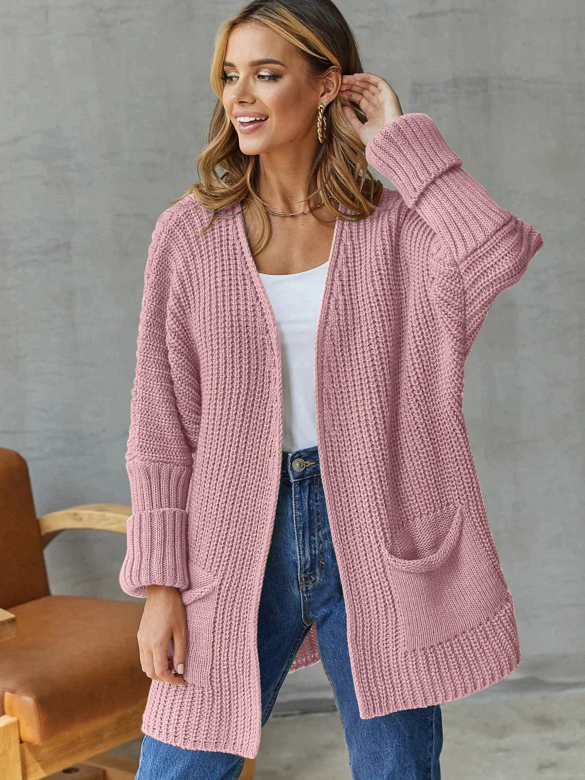 Dilara - Buttonless Long Coat with Plenty of Pockets