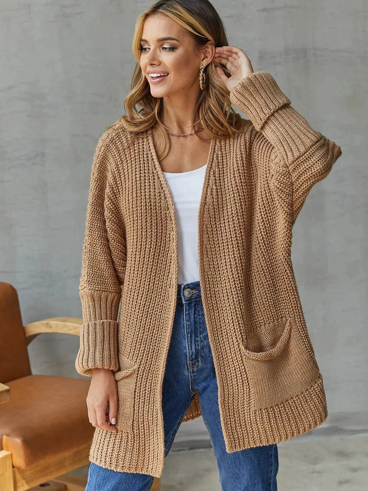 Dilara - Buttonless Long Coat with Plenty of Pockets