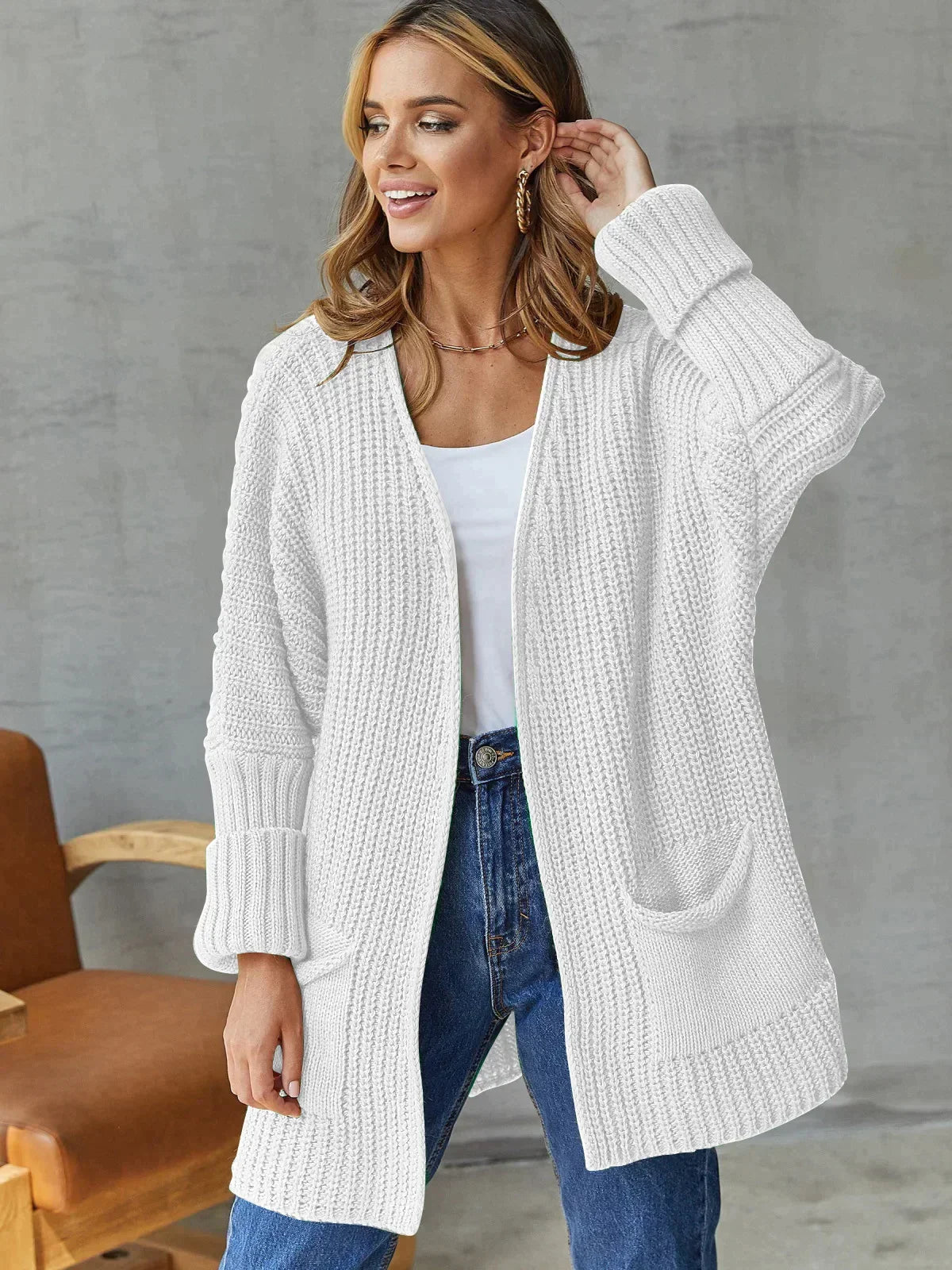 Dilara - Buttonless Long Coat with Plenty of Pockets