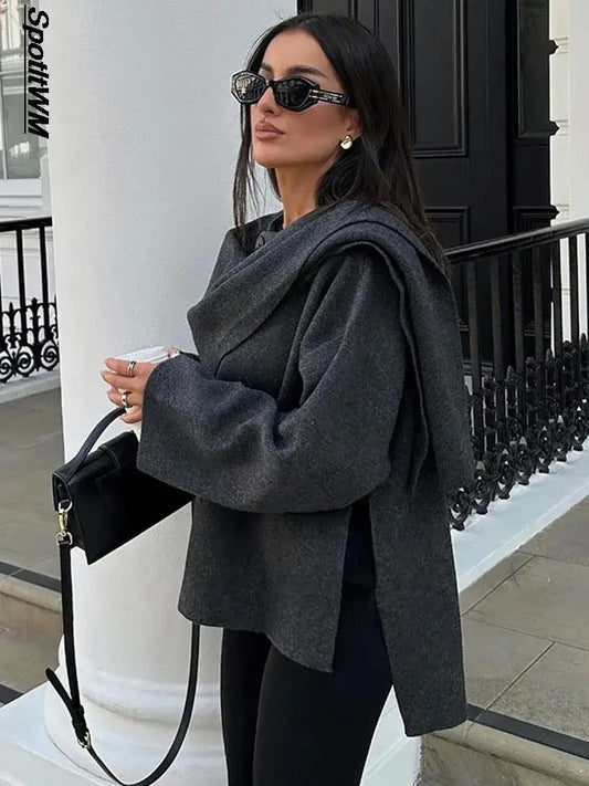 Women's Scarf Knitted Cape Coat
