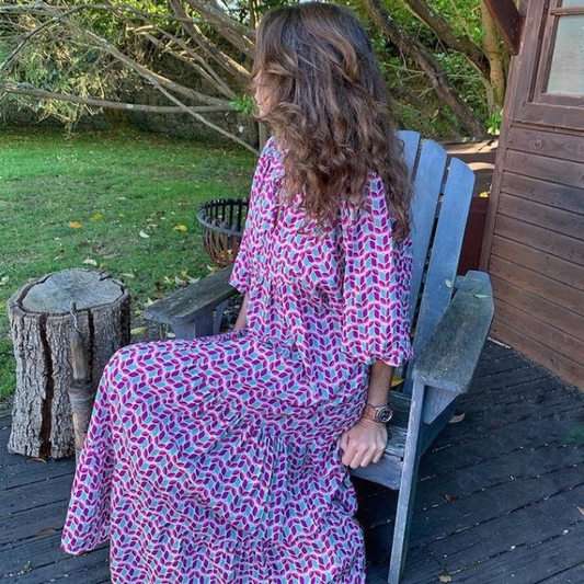 Esra - Boho Çiçek Puf Kollu Elbise